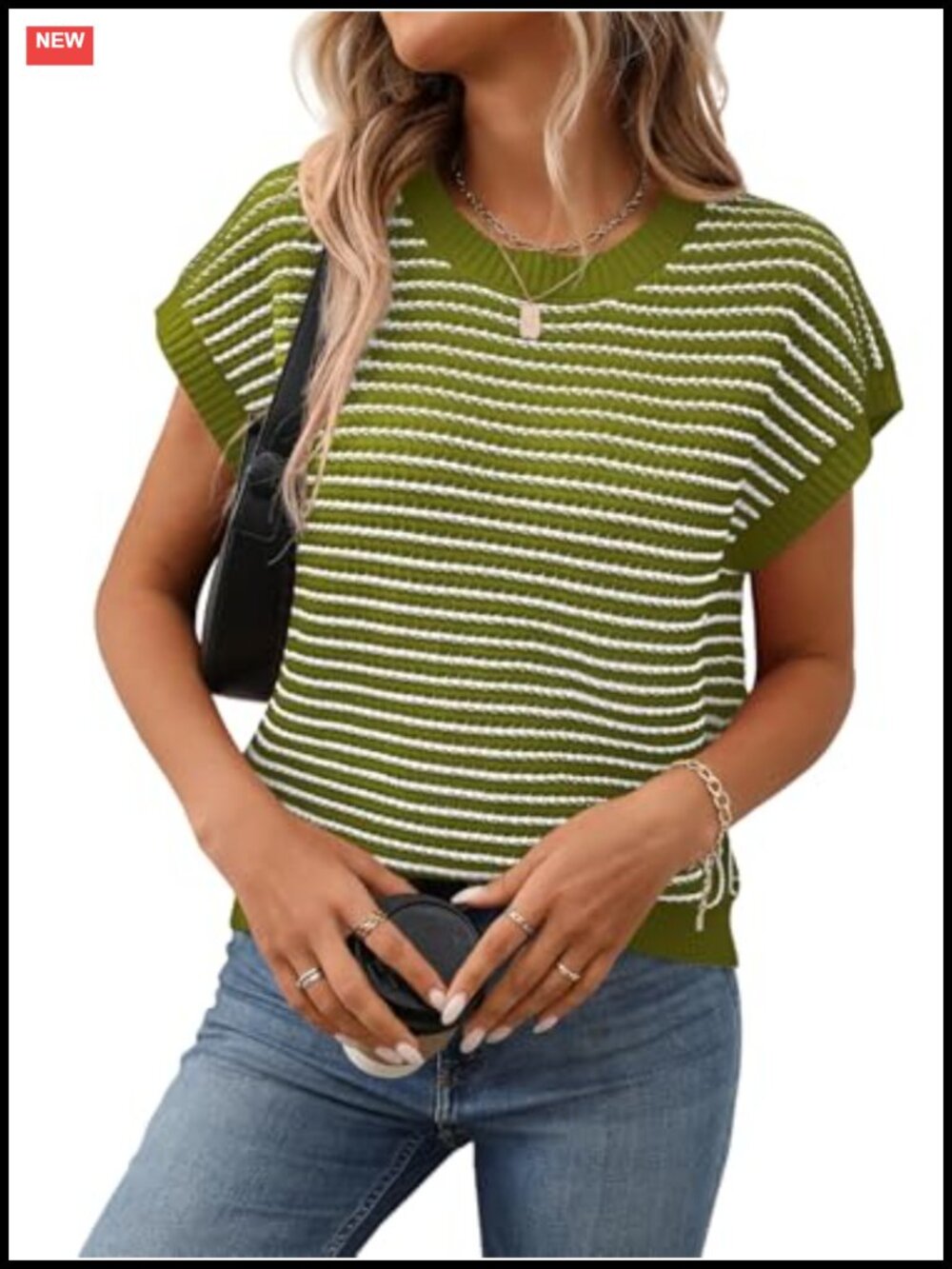 Women's Cap Sleeve Striped Sweater Vest Knit Top Soft Breathable